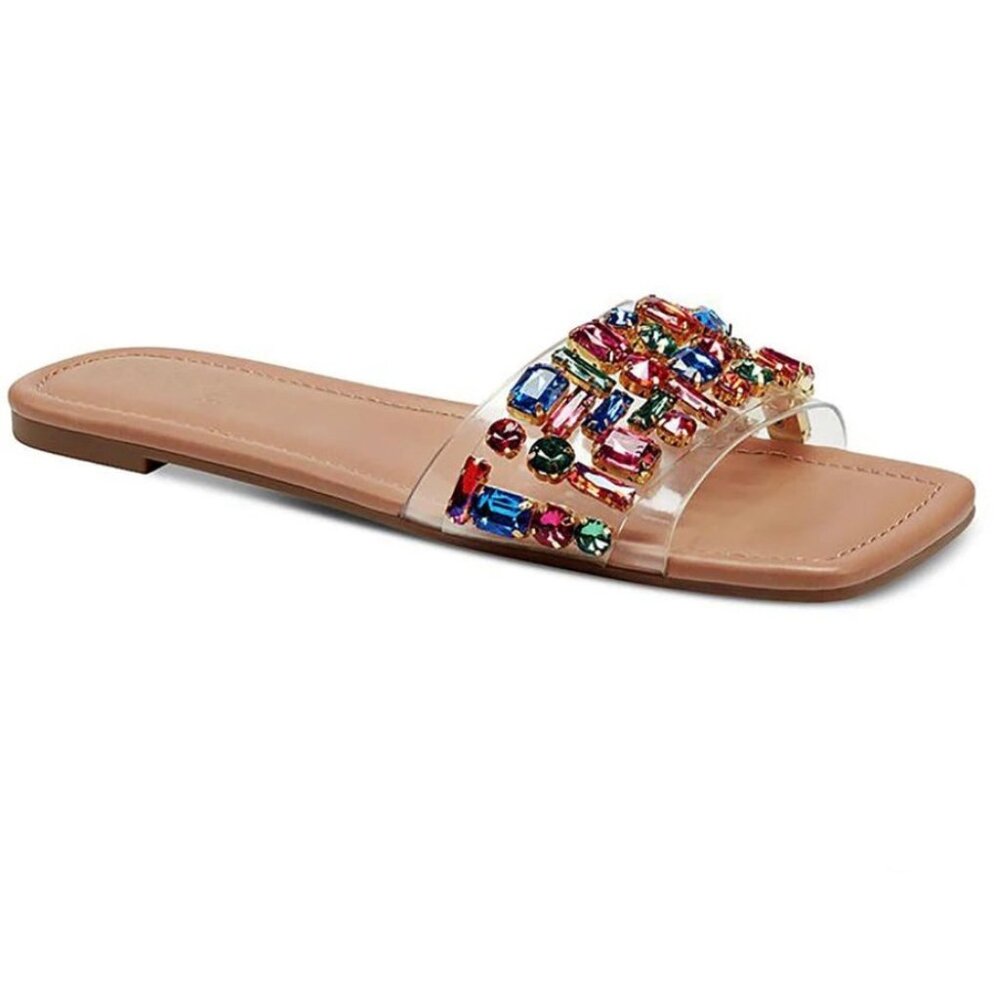 Thalia Sodi JILLENE Slide Square Toe Flats Sandals Clear/Multicolor Size 6.5 - Picture 5 of 6
